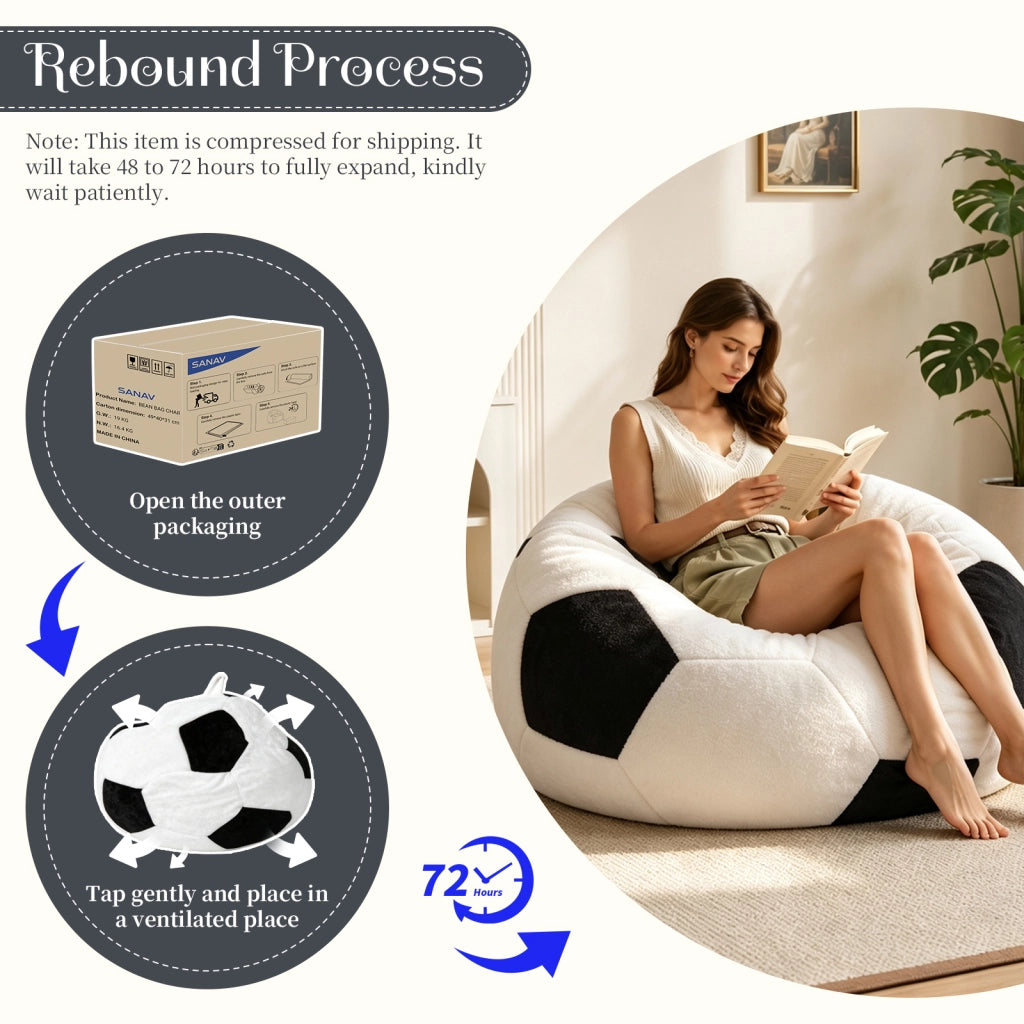 Fauteuil pouf rotondo con imbottitura in schiuma a rimbalzo, in flanella bianco e nero 48.0 × 38.0 × 21.0 cm