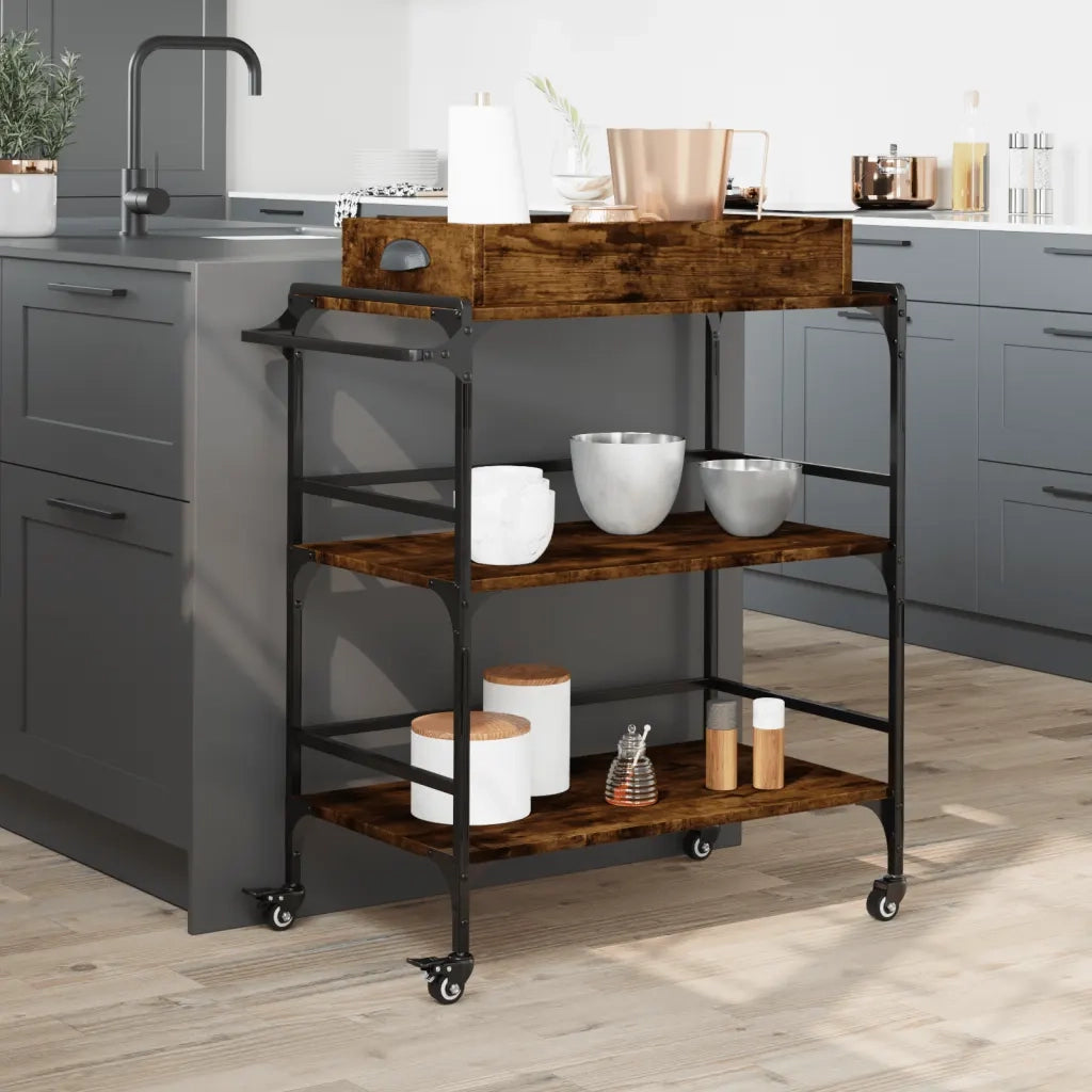 Carrello da Cucina-Scaffale per Cucina Rovere Fumo 81,5x41x92,5cm Legno Multistrato