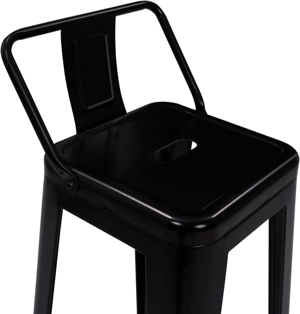 Set di 4 sgabelli da bar LENY in metallo nero opaco impilabili con schienale