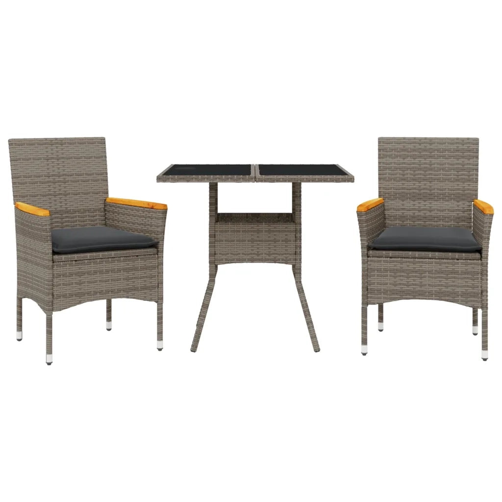 Set da Pranzo da Giardino 3pz | Set Salotto da Giardino con Cuscini in Polyrattan e Vetro