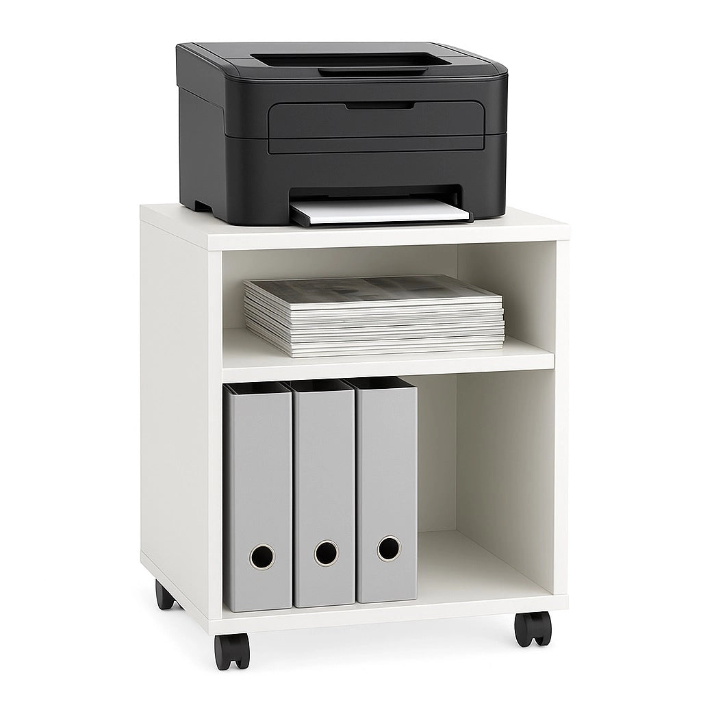 Mobile Ufficio Porta Stampante in Legno Bianco 4 Ruote 3 Ripiani Moderno Multiuso