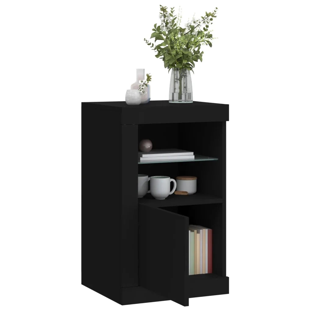 Armadietti con Luci LED 2pz Neri in Legno Multistrato 836633