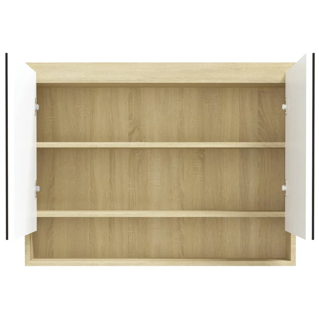 Mobiletto con specchio da bagno 80 x 15 x 60 cm bianco e rovere MDF 02_0006716