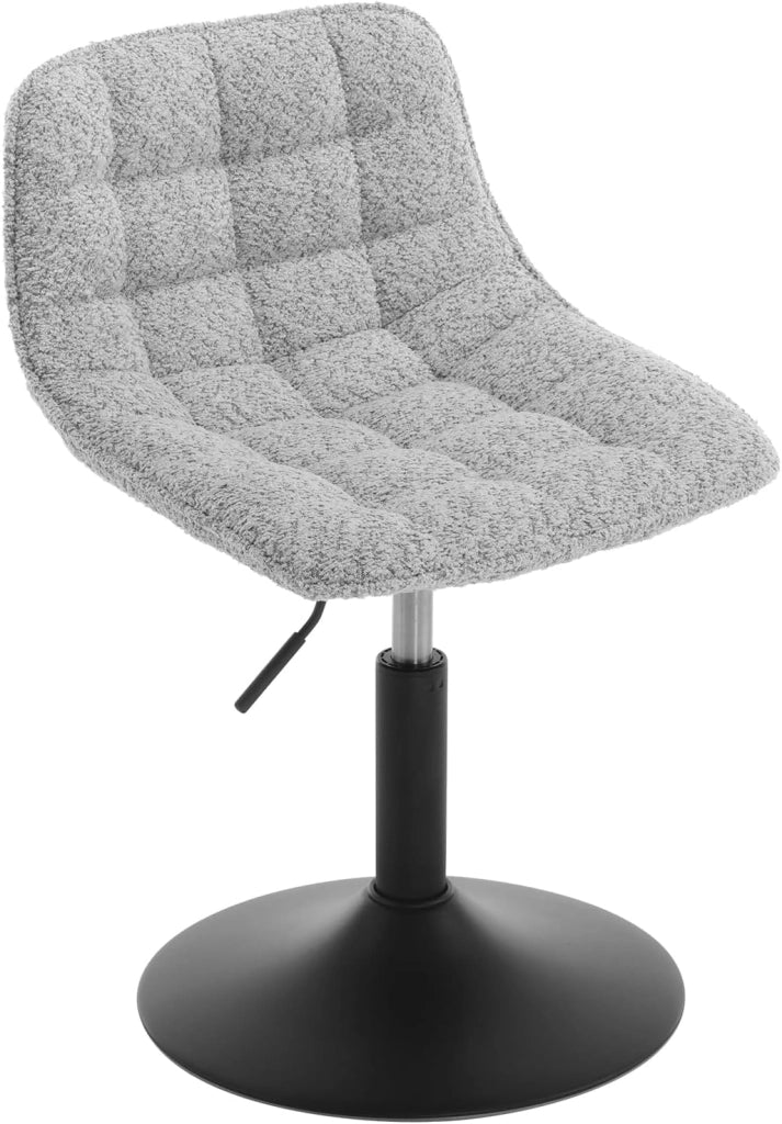 Sgabello per Toeletta Trucco, Sedia da Trucco con Schienale Regolabile in Altezza, Seduta in Ciniglia, Base Metallo, per Cucina, Camera da Letto, Grigio, BH408gr-1
