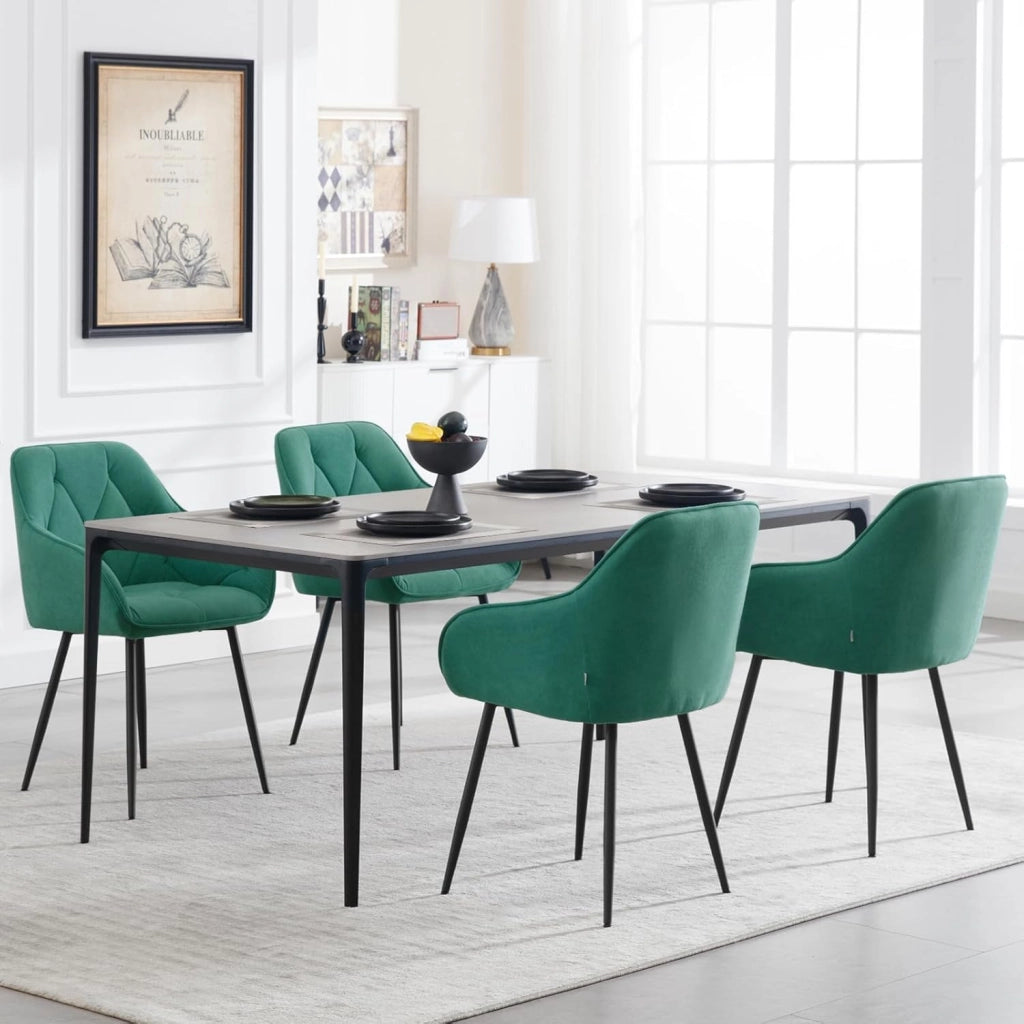 Set di 4 Sedie da Pranzo con Braccioli e Schienale, Sedie Cucina Moderna in Velluto, Poltrone da Salotto con Gambe in Metallo, Sedie ergonomiche per Ufficio, Bar, Azzurro, EZS02ts-4