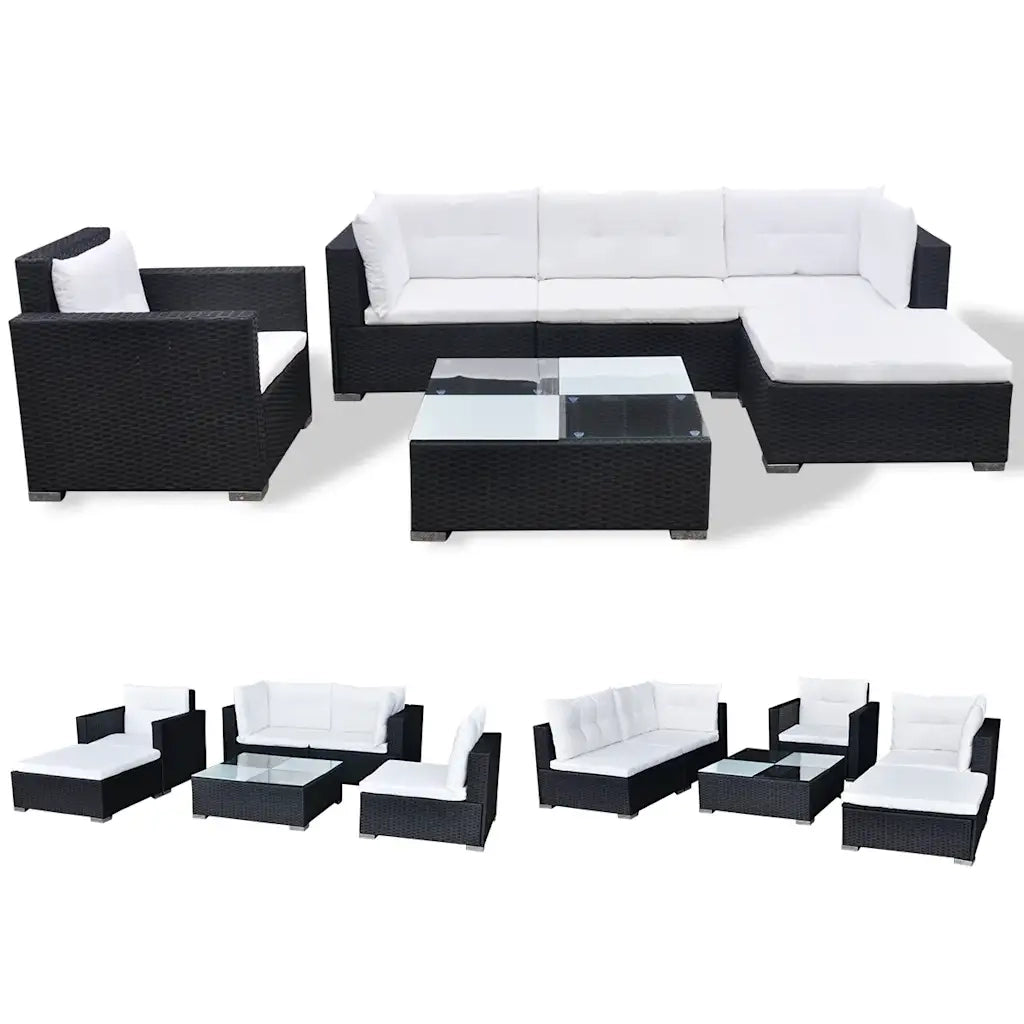 Set Divani da Giardino 6 pz con Cuscini in Polyrattan Nero 41874