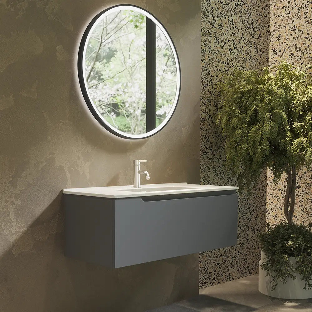 Mobile bagno sospeso 80 cm un cassetto color grigio opaco con lavabo  | Moor