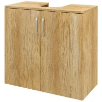 Mobiletto Bagno Sottolavabo Sospeso a 2 Ante con 2 Ripiani in Legno, Colore Naturale