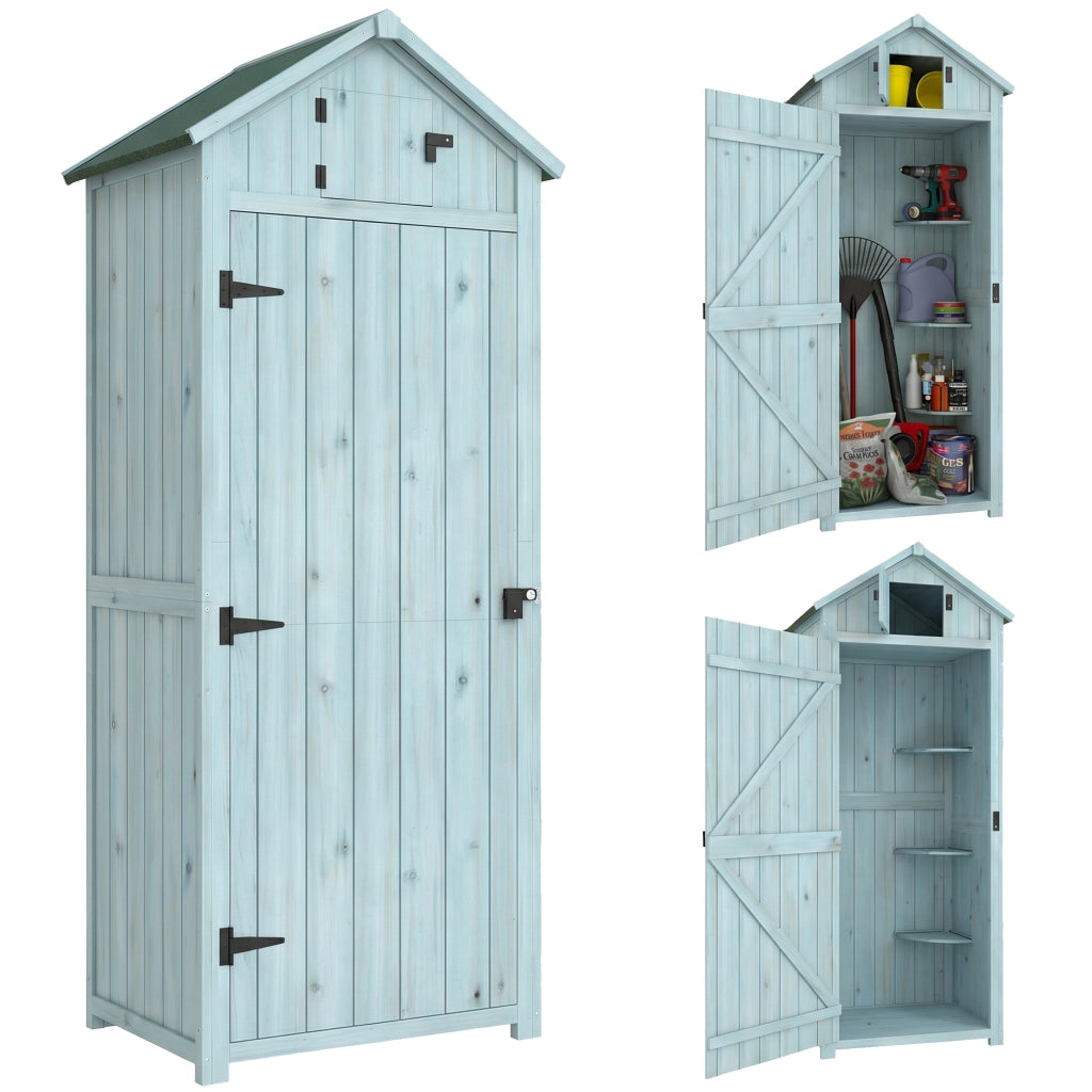 Casetta da Giardino Porta Attrezzi in Legno con 3 Ripiani, 77x54.2x179cm, Blu