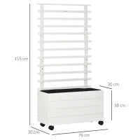 Fioriera Verticale con 4 Ruote e Traliccio per Piante Rampicanti in Legno, 76x30x155cm, Bianco