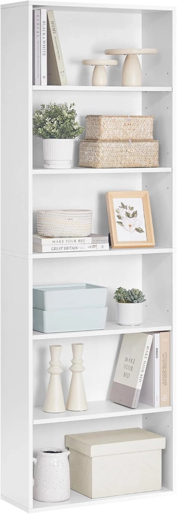 VASAGLE Libreria, Scaffale Libreria a 6 Ripiani, Scaffale Portaoggetti Aperto, 24 x 60 x 178,5 cm, per Soggiorno Studio Sala da Pranzo, Bianco Nuvola LBC169T14