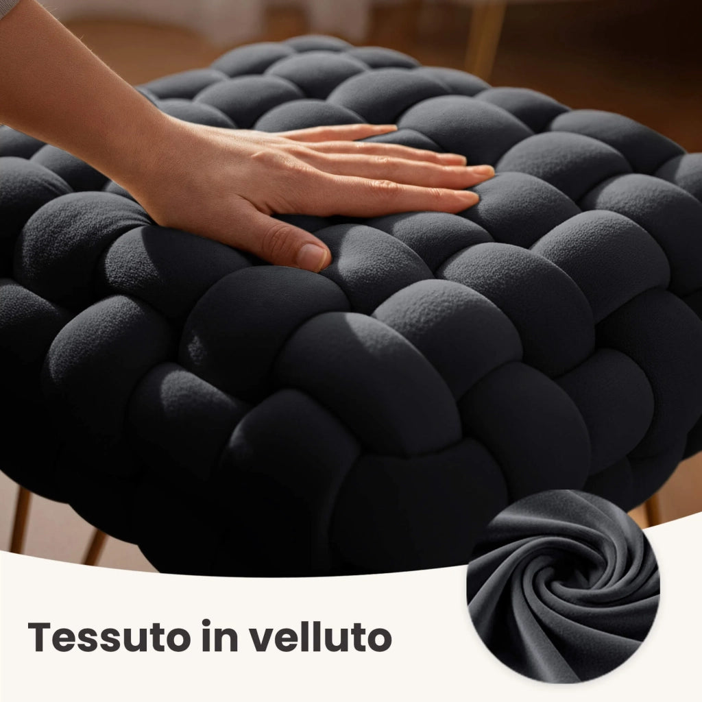 Pouf sgabello in velluto intrecciato 38 cm DOTTY Nero