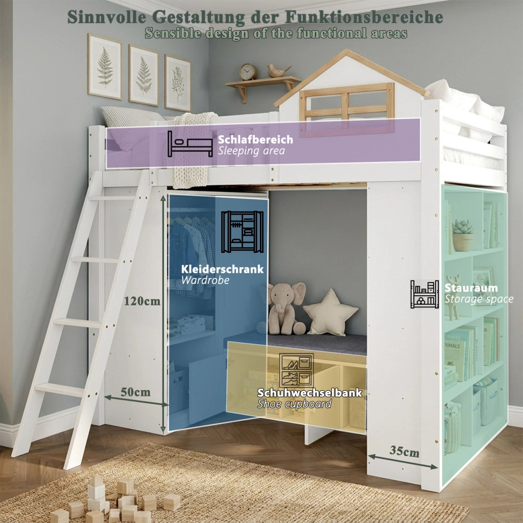 letto a castello in legno bianco e naturale 90 x 200 cm
