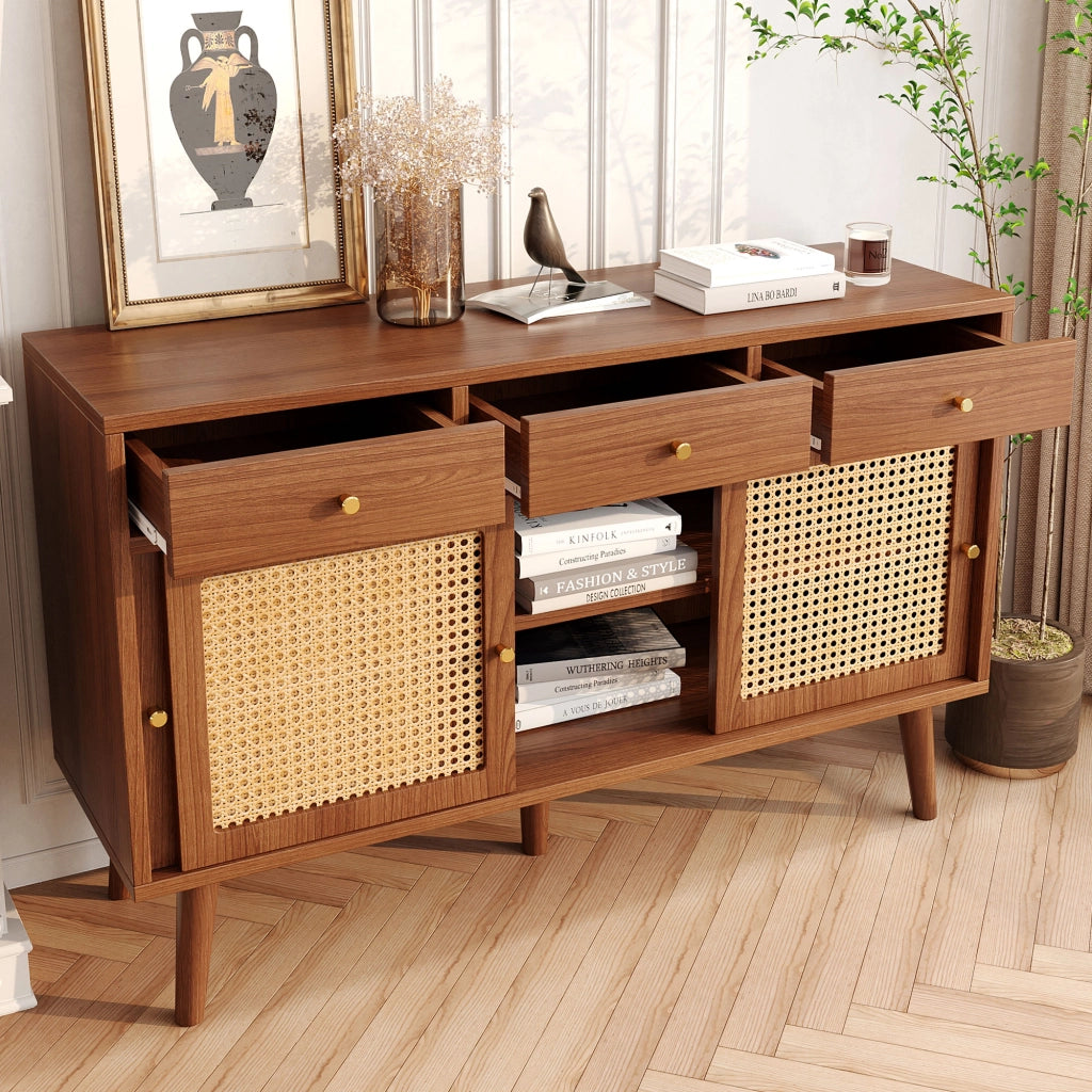 SIDEBOARD 120x40x78 cm 3 cassetti 3 porte in MDF colore walnut FSC®