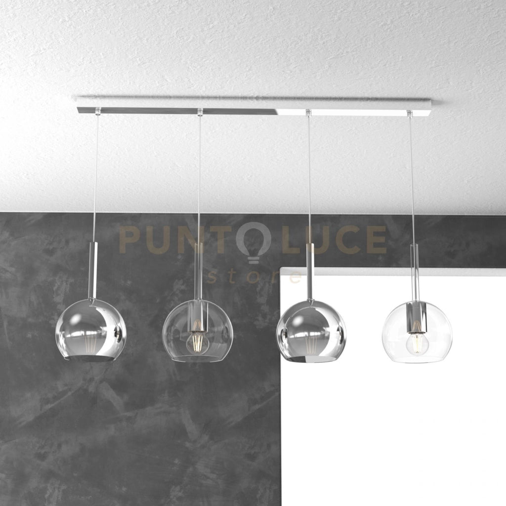 SOSP. CROMO RETTANGOLARE 4 LUCI VETRI TUTTI PICCOLO (2 X TRASPARENTE + 2 X CROMO) 1155CR-S4 RP-TC