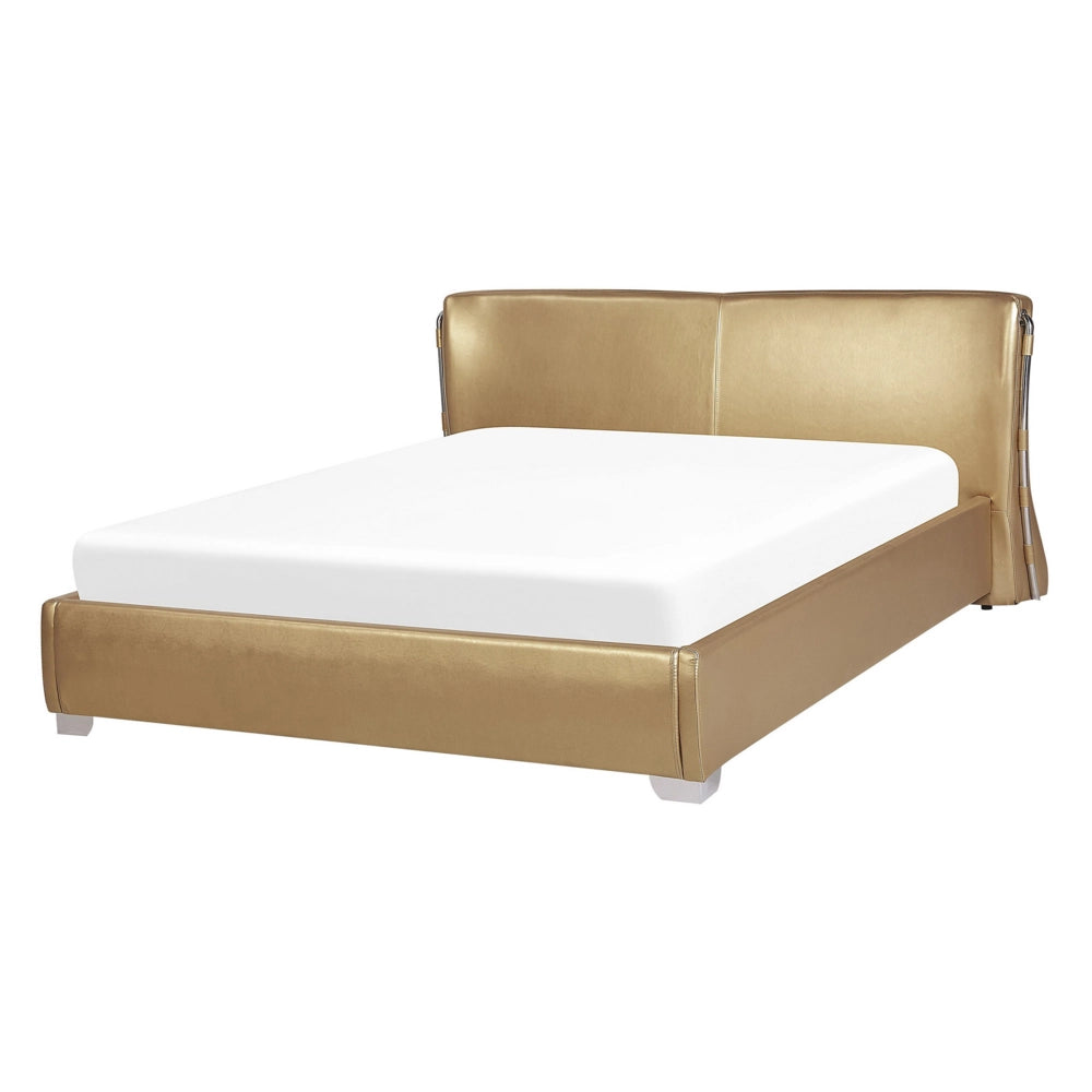 Letto Vera Pelle Color Oro Testiera Curva Rete a Doghe 140 x 200 cm