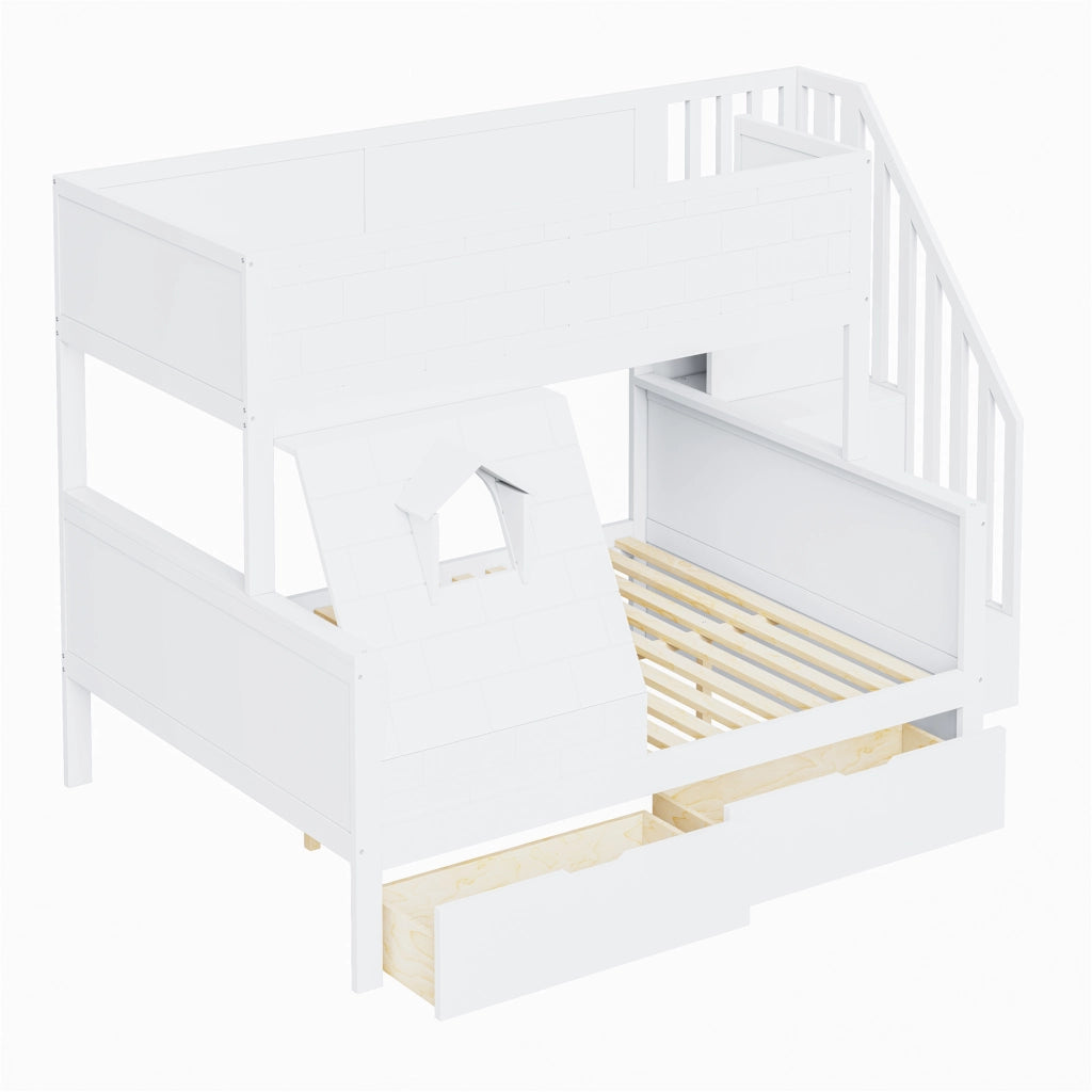LETTO a castello con scala, cassetti e finestra 90x200/140x200 cm Bianco