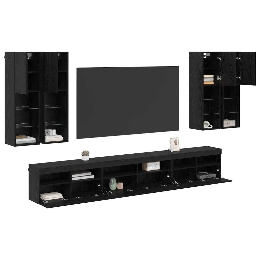 Set di Mobiletto da TV a Parete 7 pcs Rovere Nero 3402799