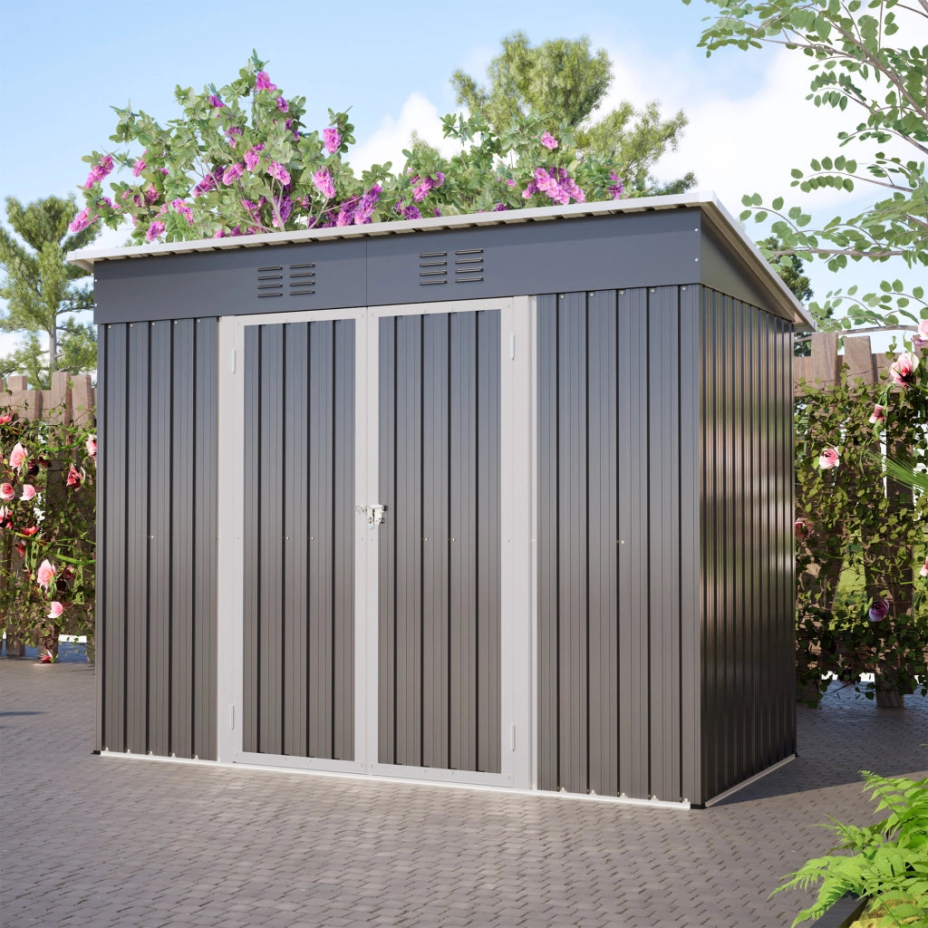 Casetta da giardino con porta con serratura e 2 griglie di aerazione in acciaio zincato grigio 242 × 126 × 182 cm