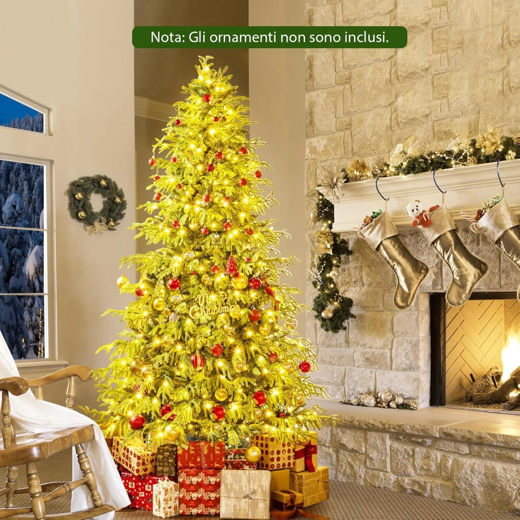 Albero di Natale 210 cm, Albero di Natale Pre-illuminato con 370 Luci LED Bianco Caldo, 1090 Punte di Rami & Base in Metallo Pieghevole, Decorazione Natalizia (210 cm)