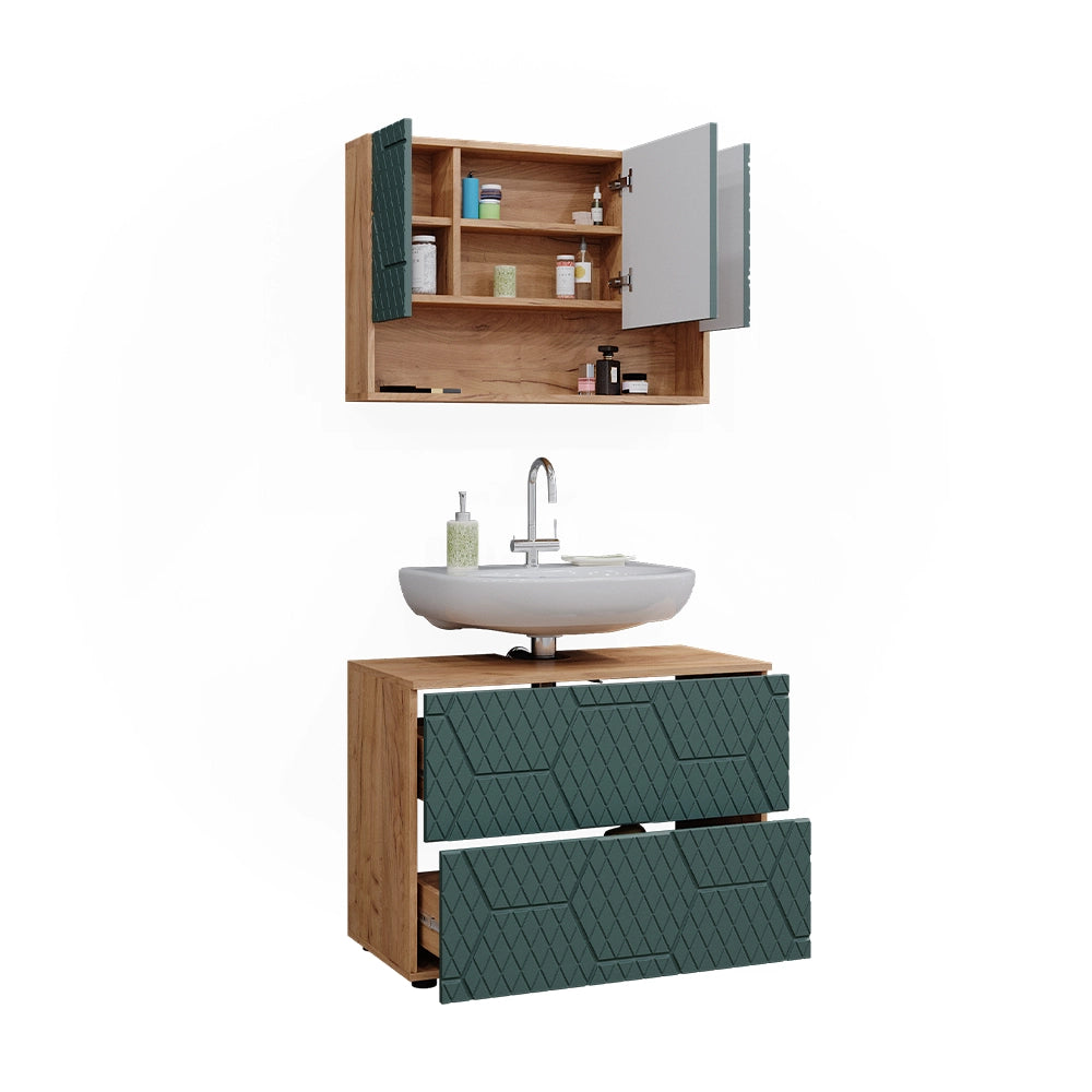 Vicco Set mobili bagno Quercia verde/oro 2 parti, base 80 cm