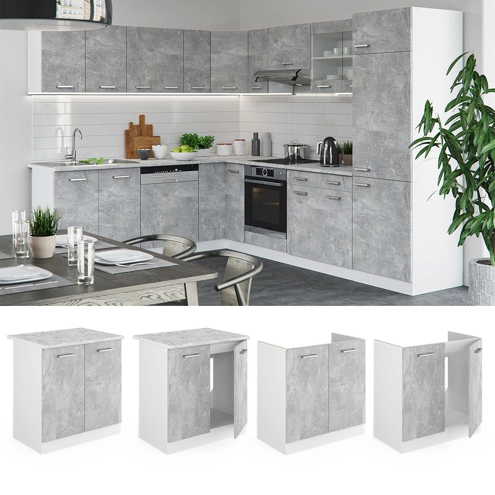 Mobile lavello cucina R-Line Calcestruzzo/Bianco 80 cm senza piano di lavoro Vicco