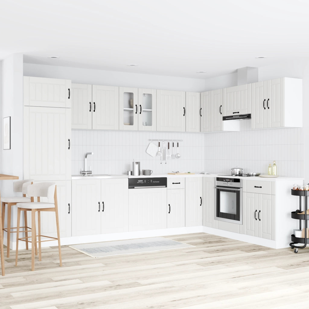 Armadio da cucina  "Lucca" con doppi lavabi bianchi in legno ingegnerizzato