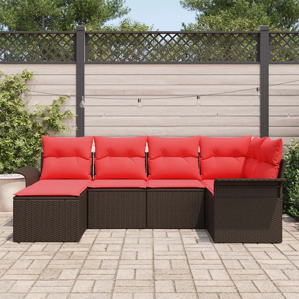 Set Divano da Giardino con cuscino 6 pcs Marrone polyrattan