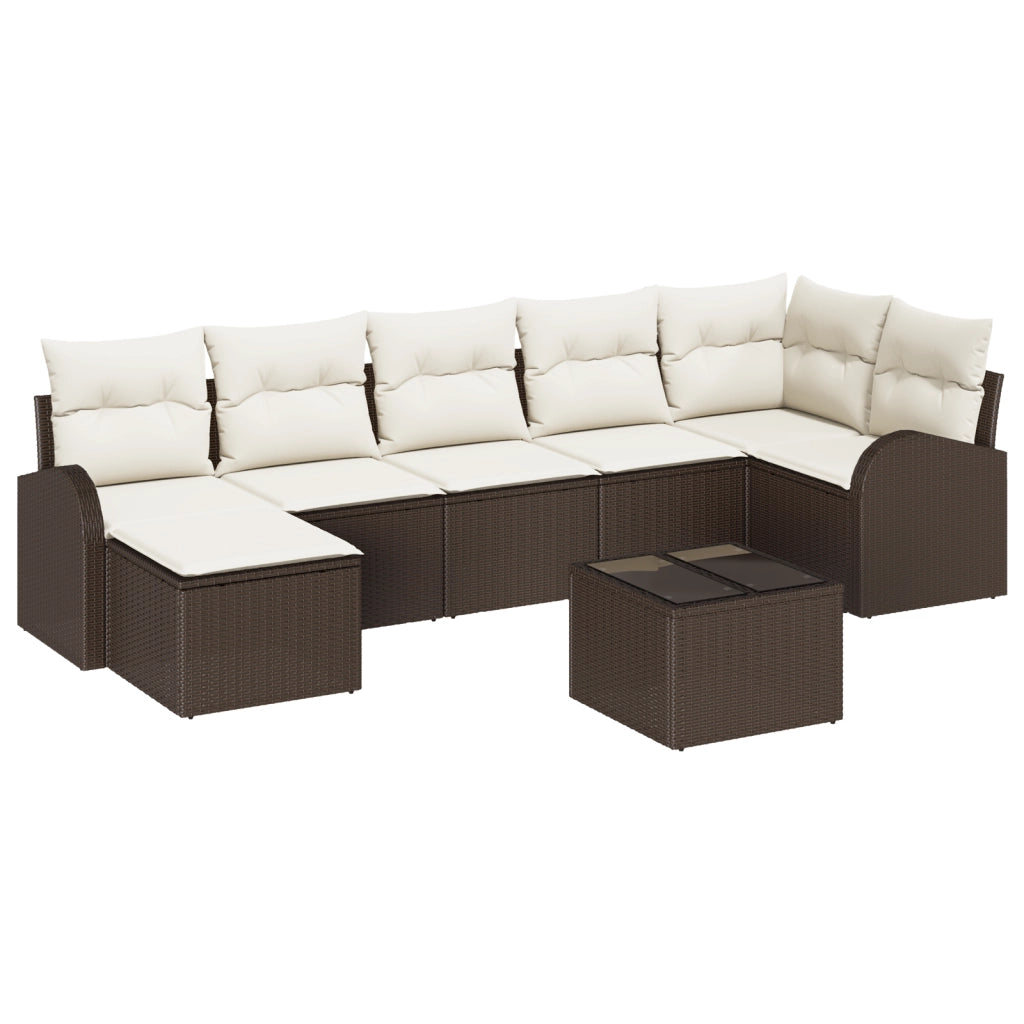 Set di Divano da Giardino 7 Pezzi con Cuscini Grigi in Polyrattan