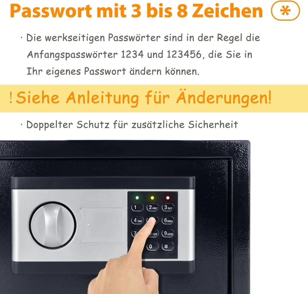 Safe Cassaforte per mobili da casa, impermeabile, 34 l, con codice di sicurezza e chiavi di sicurezza e funzioni di allarme, cassaforte