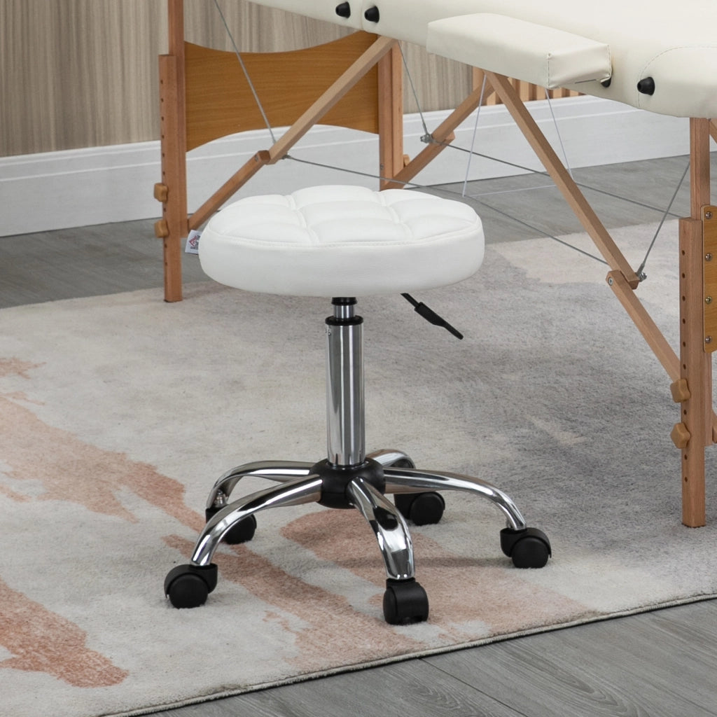 Sgabello Girevole con Ruote ¨C zephmum ¨C Altezza Regolabile, Rivestimento Similpelle, Bianco