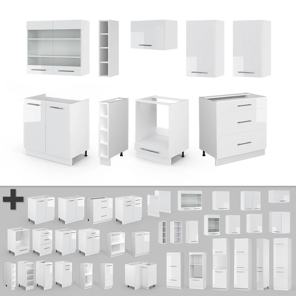 Vicco Cucina componibile Bianco lucido/bianco 235 cm senza piano di lavoro
