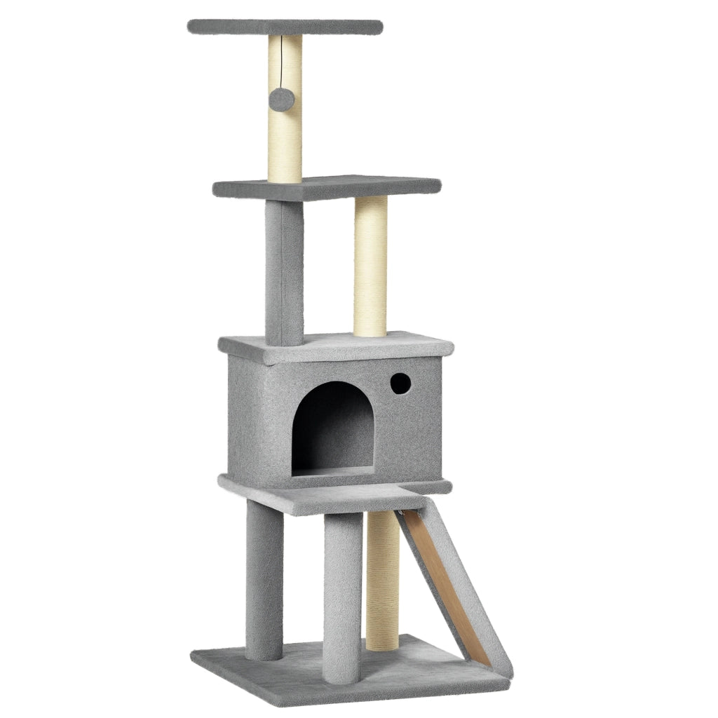 Tiragraffi per Gatti con Casetta e Scala ¨C Zephmum ¨C Grigio 48x48x125 cm