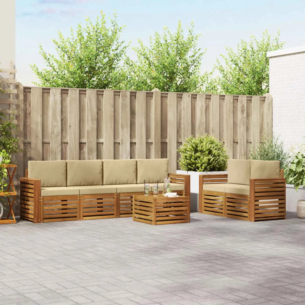Set di divani da esterno con cuscino 7 pcs Naturale e Beige