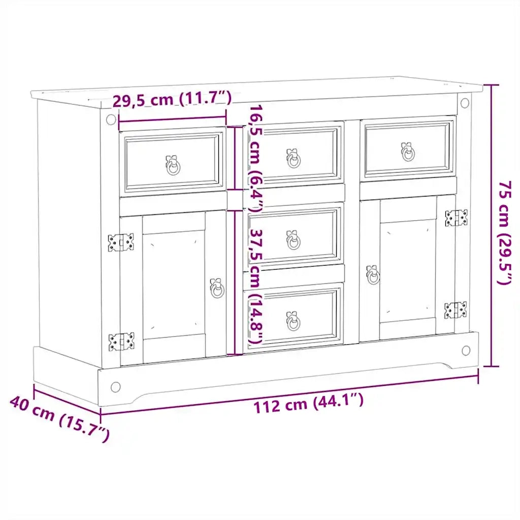 Credenza-Buffet-Armadio da cucina Corona 112x40x75 cm in Legno Massello di Pino