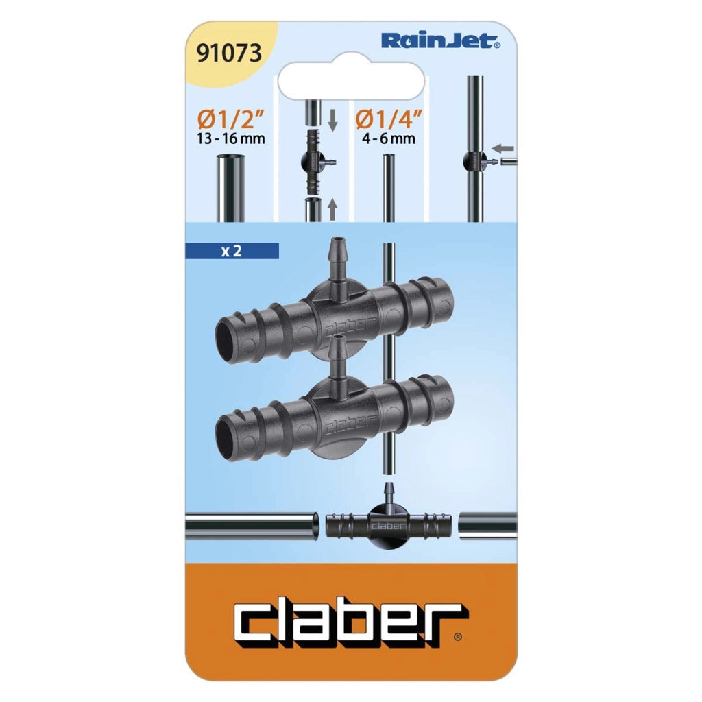 TEE PORTAGOMMA TUBO PN + MICROTUBO SELF CLABER - RAINJET 91073 1/2+1/4 CF=PZ 2- 10 confezioni