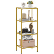 Scaffale Libreria Moderno a 4 Livelli in Metallo e Vetro ¨C Zephmum ¨C Oro 40x30x96.5 cm