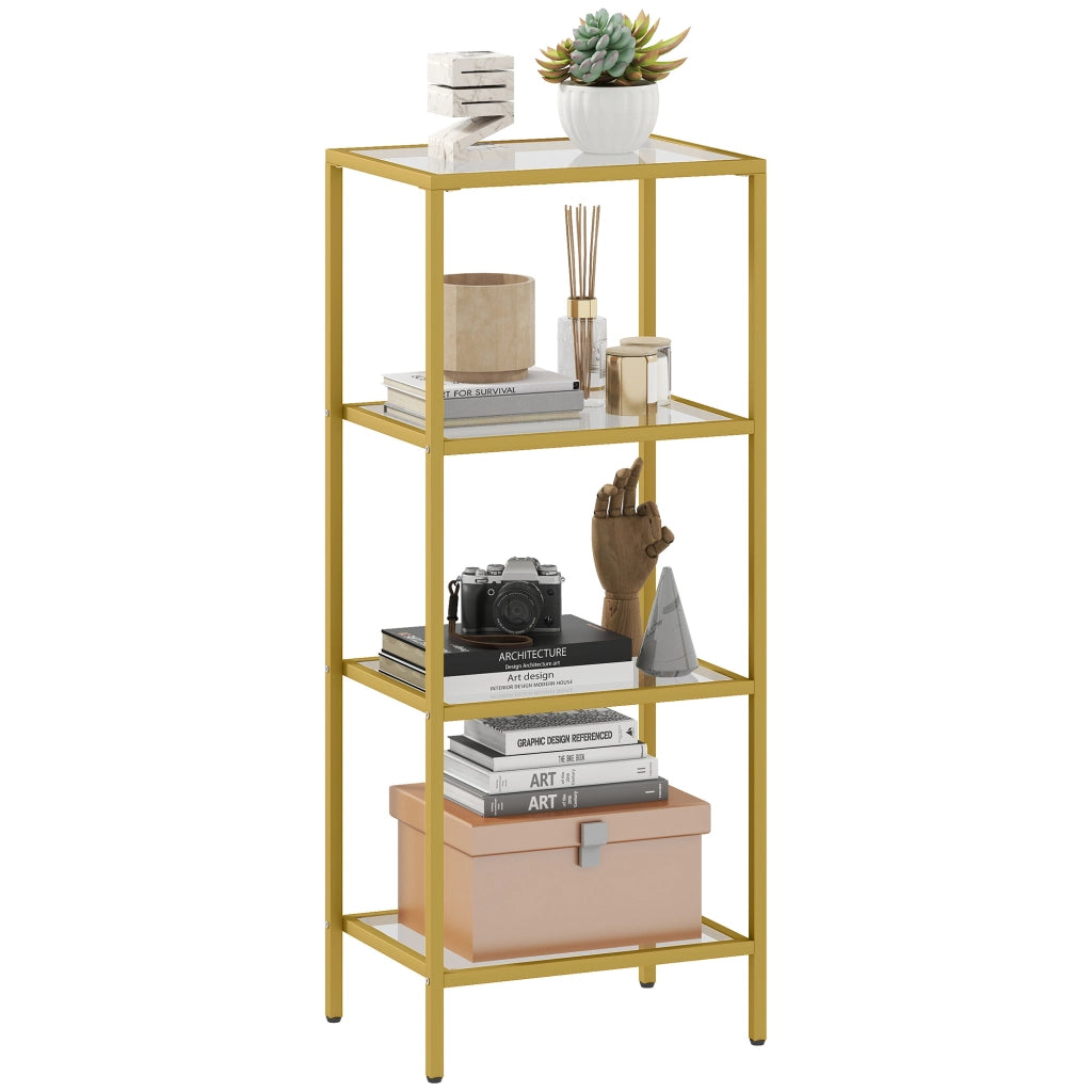 Scaffale Libreria Moderno a 4 Livelli in Metallo e Vetro ¨C Zephmum ¨C Oro 40x30x96.5 cm