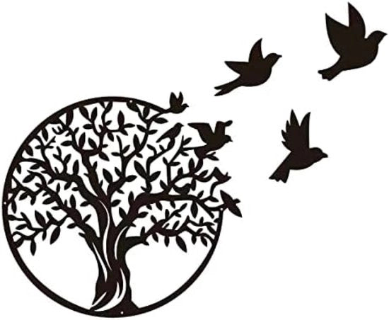 Decorazione di Muro in Metallo a forma di Albero della Vita - Nero Design per Interno e Esterno