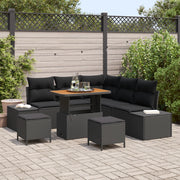Set Divano da Giardino 8 Pezzi con Cuscini Rattan Nero Acacia