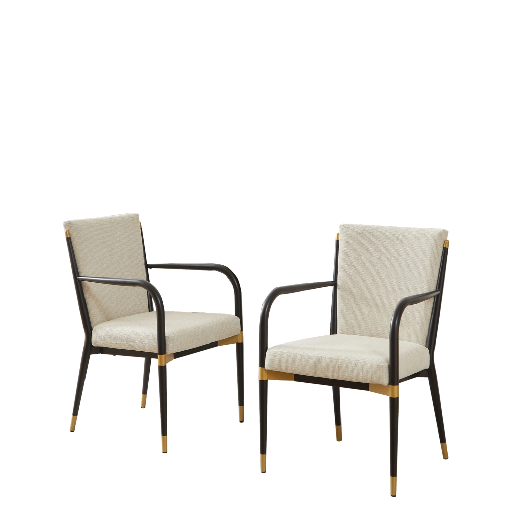 Set di 2 sedie da pranzo beige con braccioli e dettagli oro