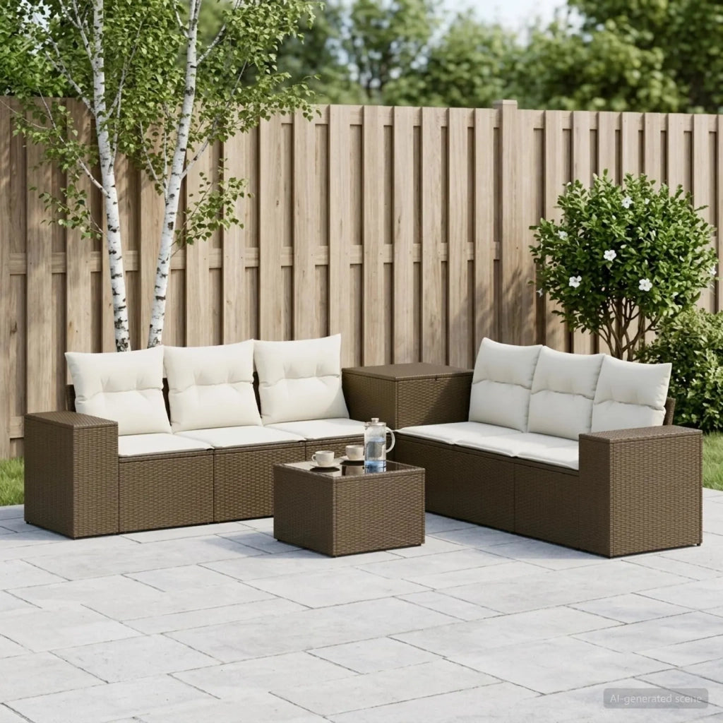 Set di divani 8 pz Marrone e Bianco Crema 3448488