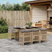 Set Pranzo da Giardino 7 pz con Cuscini Beige Misto Polyrattan