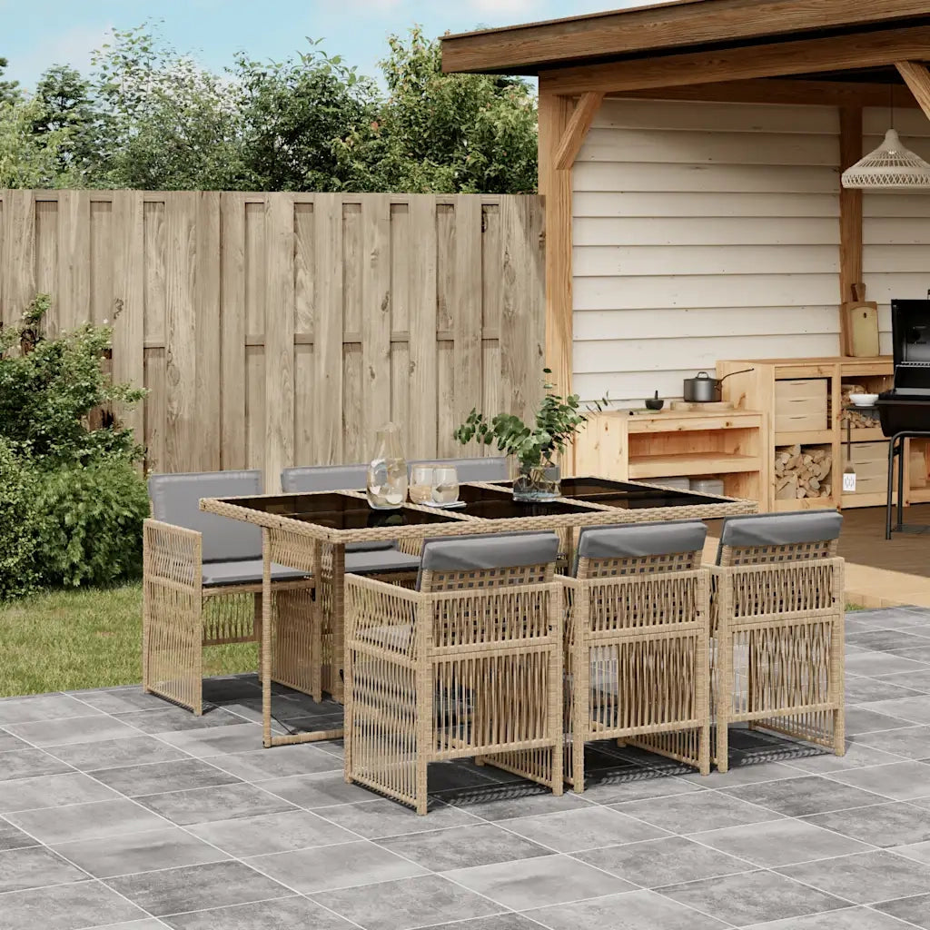 Set Pranzo da Giardino 7 pz con Cuscini Beige Misto Polyrattan