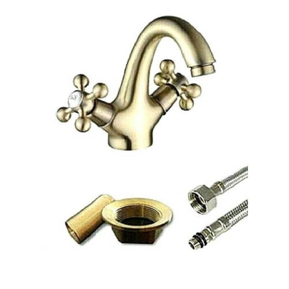 Trade Shop - Rubinetto Miscelatore Lavabo Bagno Ottone Dorato Bronzo Modello Roma 52805a -