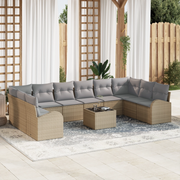 Set Divano da Giardino  11 Pezzi con Cuscini Rattan Polirattan Nero