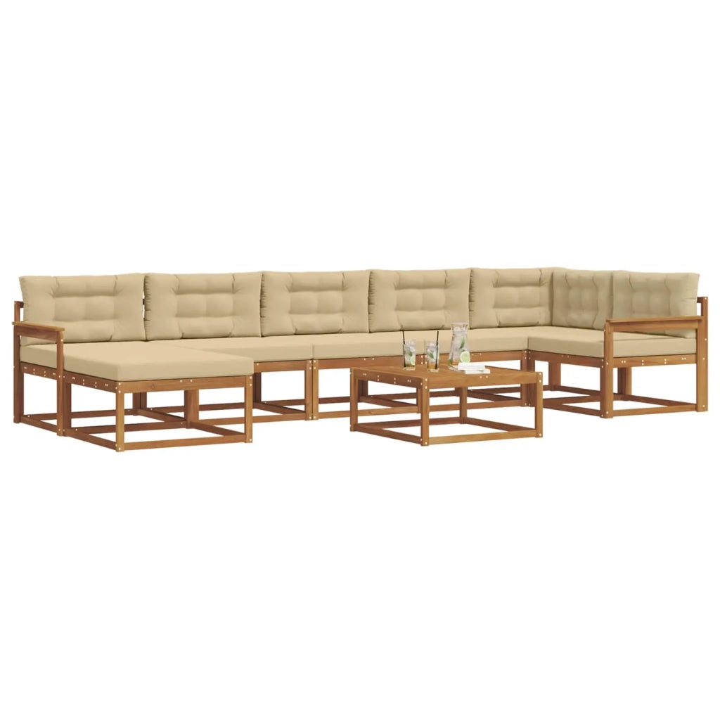 Set di divani da esterno con cuscino 8 pcs Naturale e Beige
