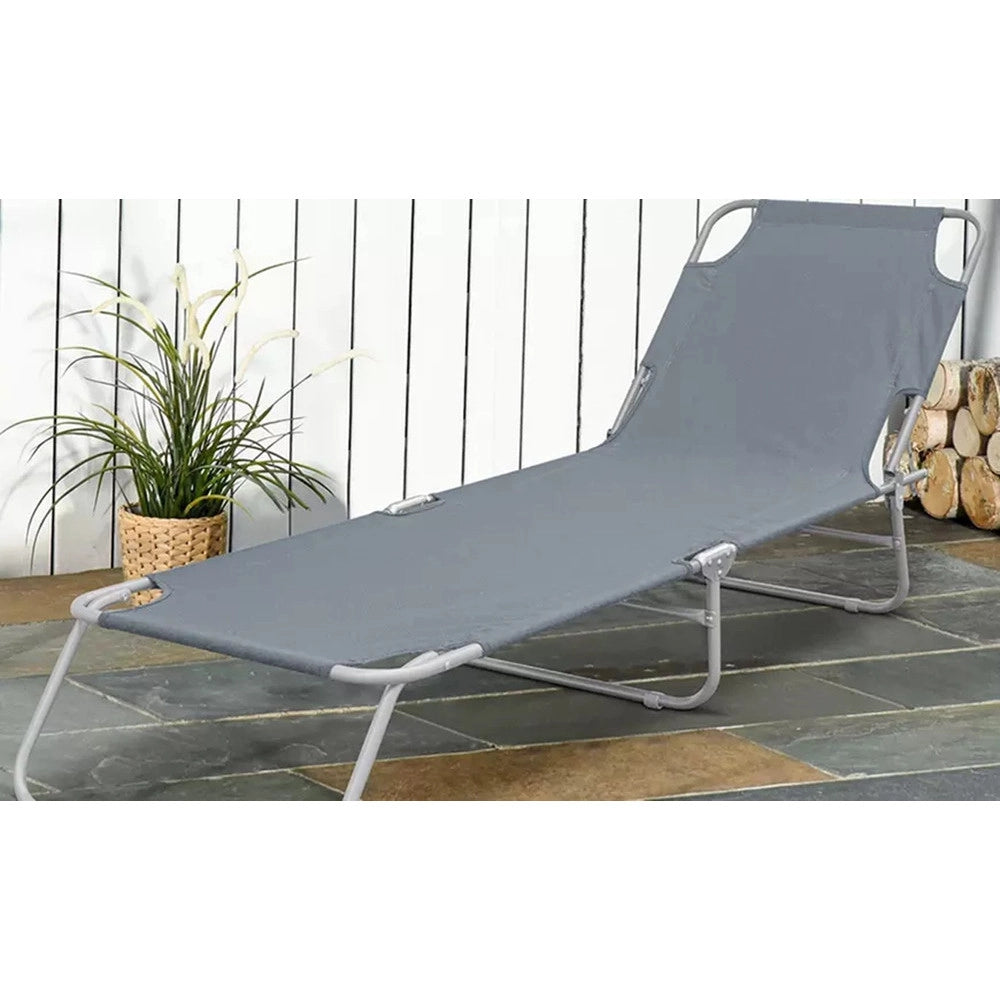 Trade Shop - Lettino Prendisole Pieghevole Senza Parasole Con Schienale Regolabile Brandina Grigio 281023 -