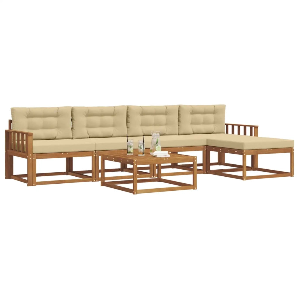 Set di divani da esterno con cuscino 6 pcs Naturale e Beige 3367471