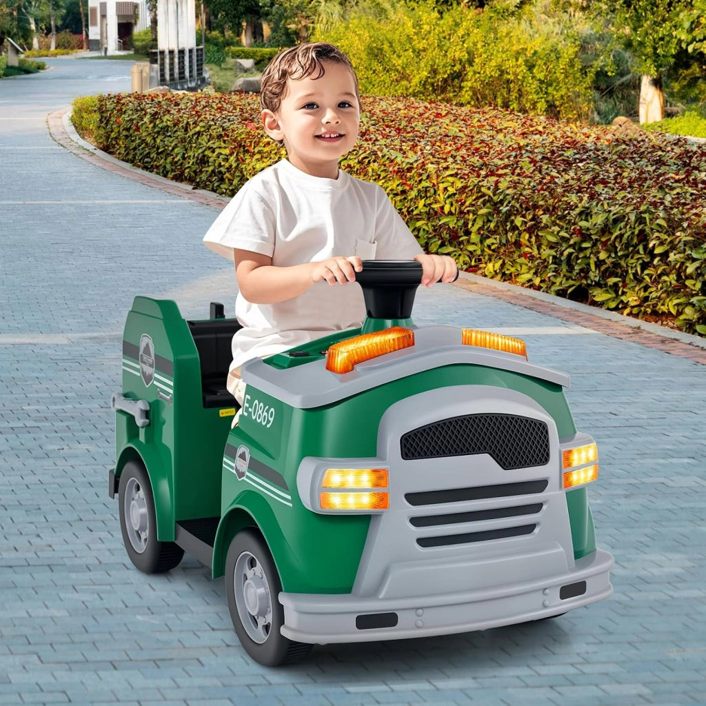 Macchina Elettrico per Bambini 12V, Auto Cavalcabile con Pala, Estintore, Scala, Casco di Sicurezza, 4 Ruote, Sirena e Clacson, Camion Realistico dei Pompieri per Bambini 3-8 Anni (Verde)